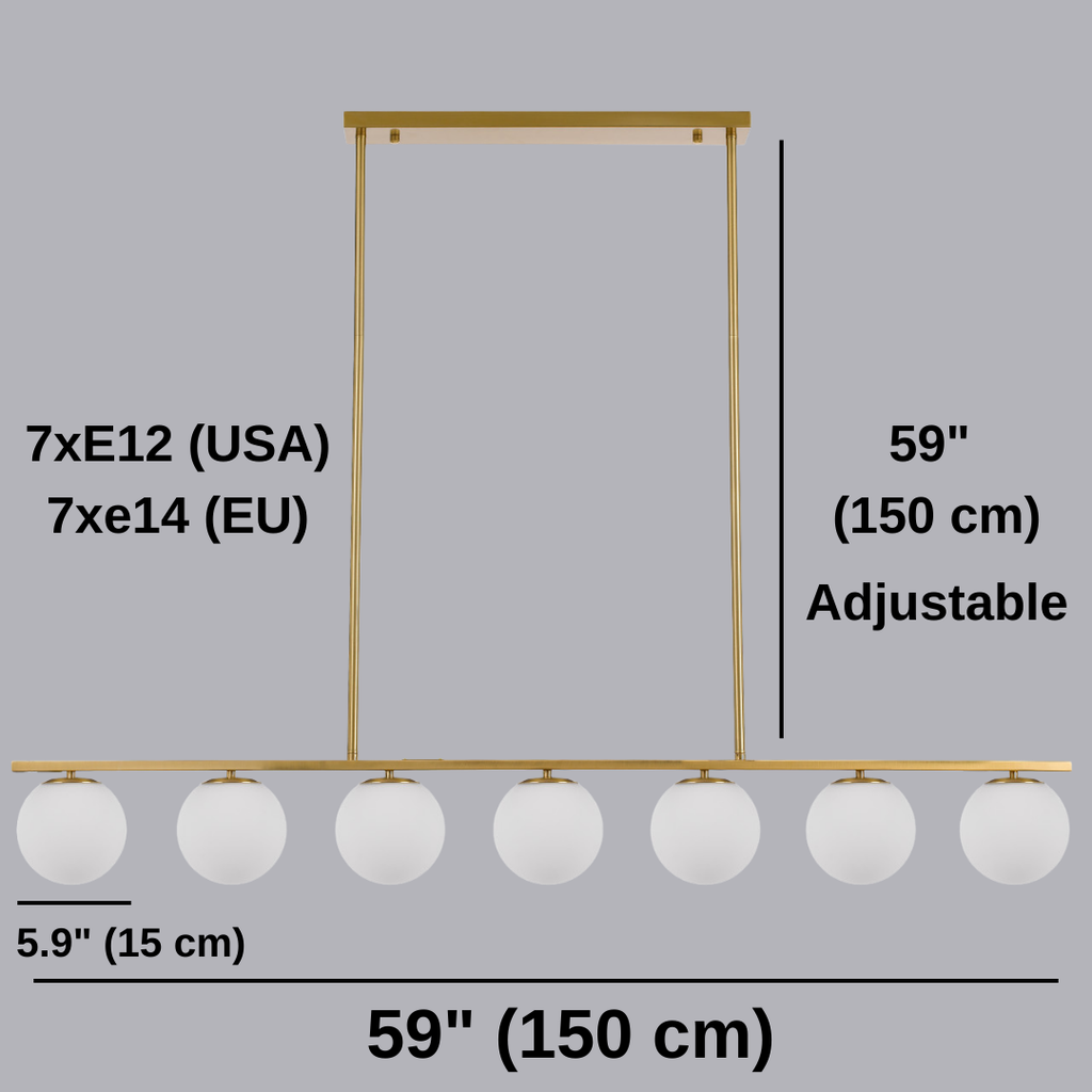 Modern Globe Glass Linear Chandelier: Kitchen Island Dining Room XL Lighting, Adjustable Height