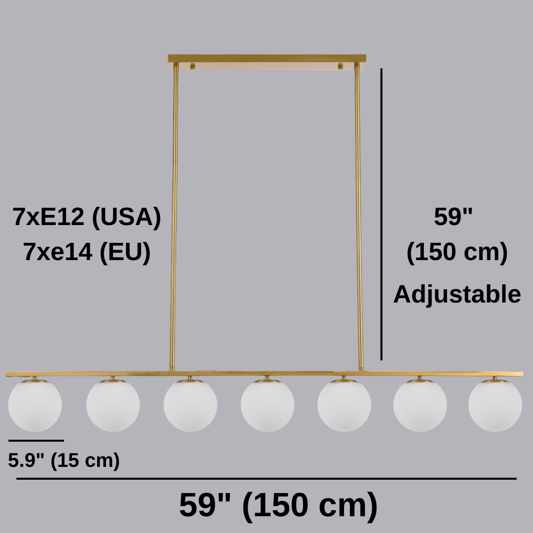 Modern Globe Glass Linear Chandelier: Kitchen Island Dining Room XL Lighting, Adjustable Height