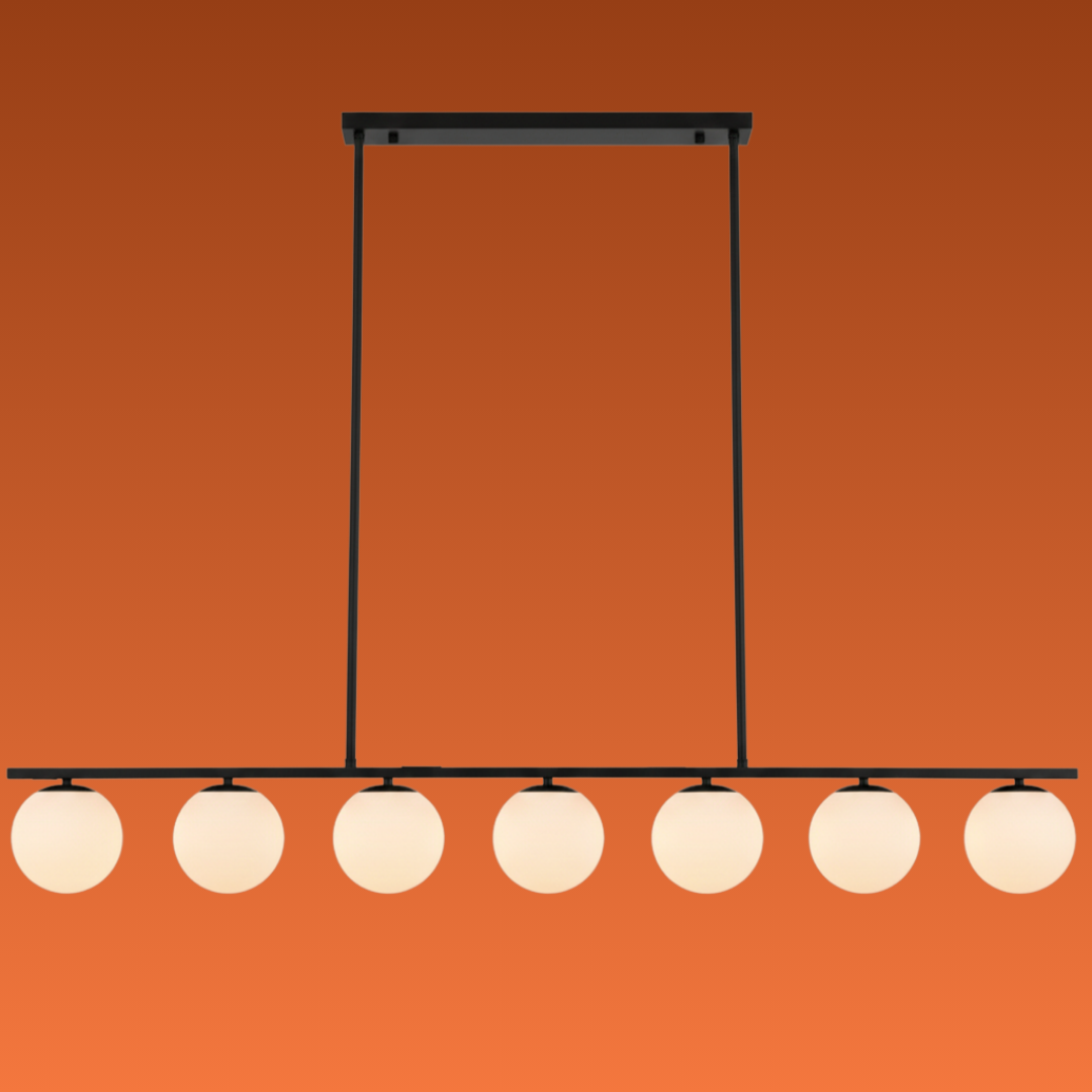 Modern Globe Glass Linear Chandelier: Kitchen Island Dining Room XL Lighting, Adjustable Height