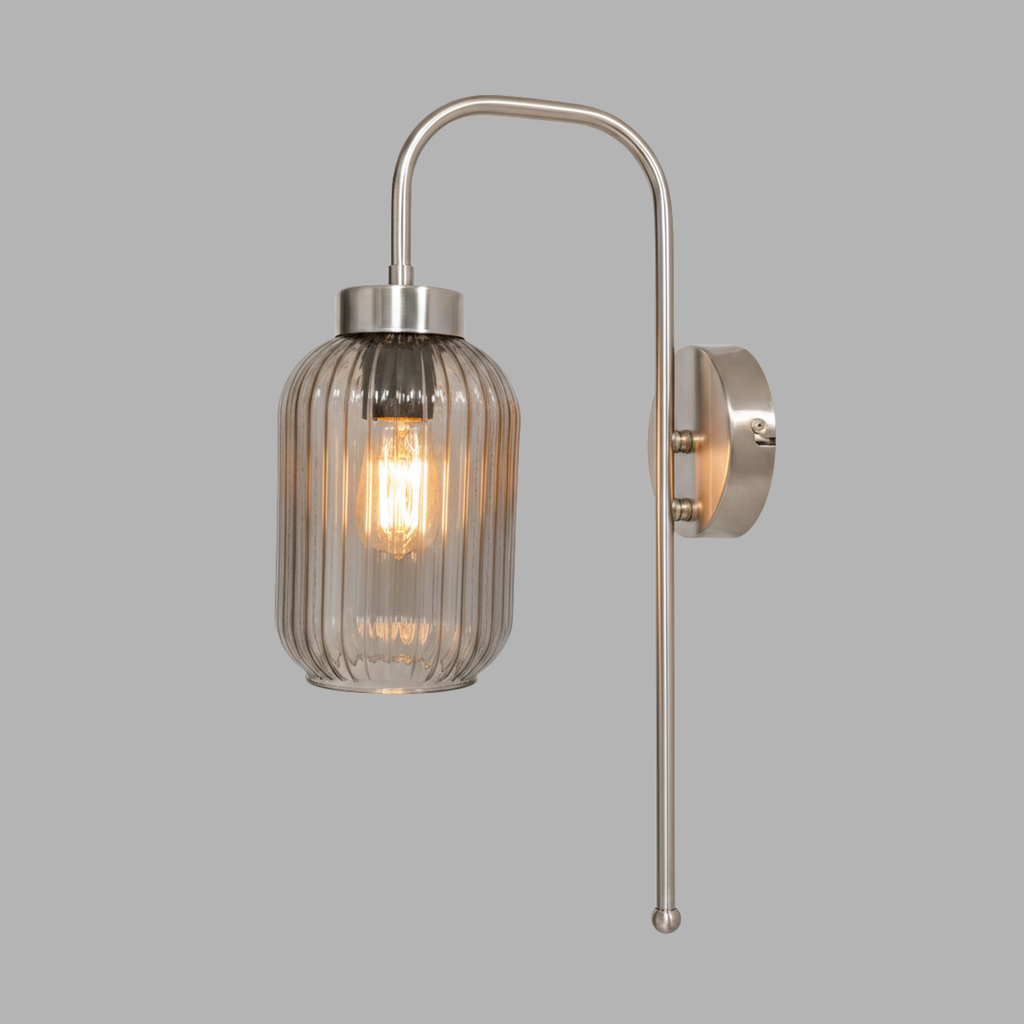 Ribbed Glass Wall Sconce, Modern Industrial Vanity Light