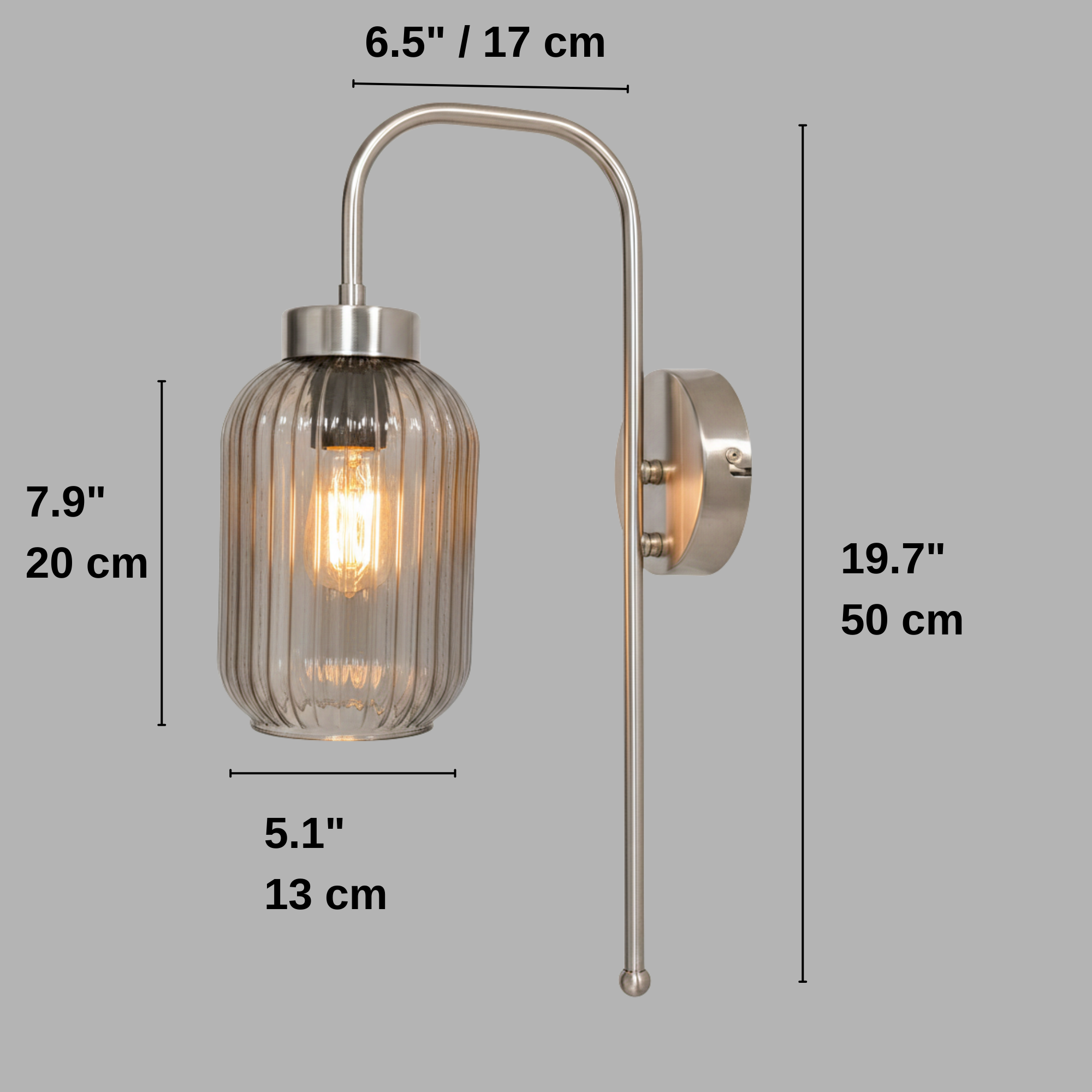 Ribbed Glass Wall Sconce, Modern Industrial Vanity Light