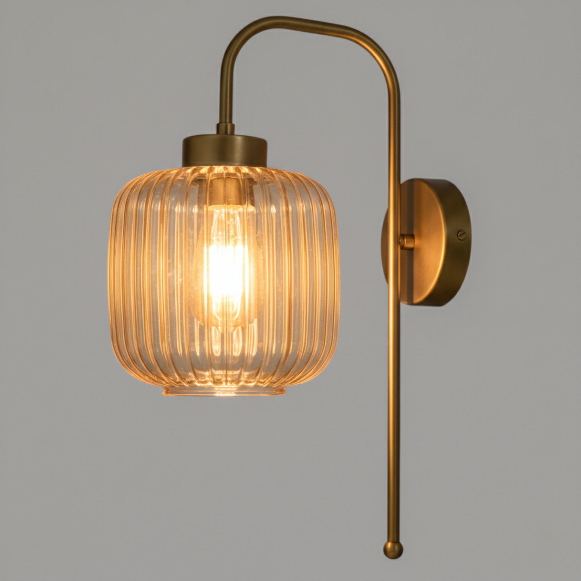 Modern Ribbed Glass Wall Sconce, Gold Black Brass Chrome Finish, Smoke Amber Clear Glass, Bathroom Vanity Light, Industrial Bedside Lamp
