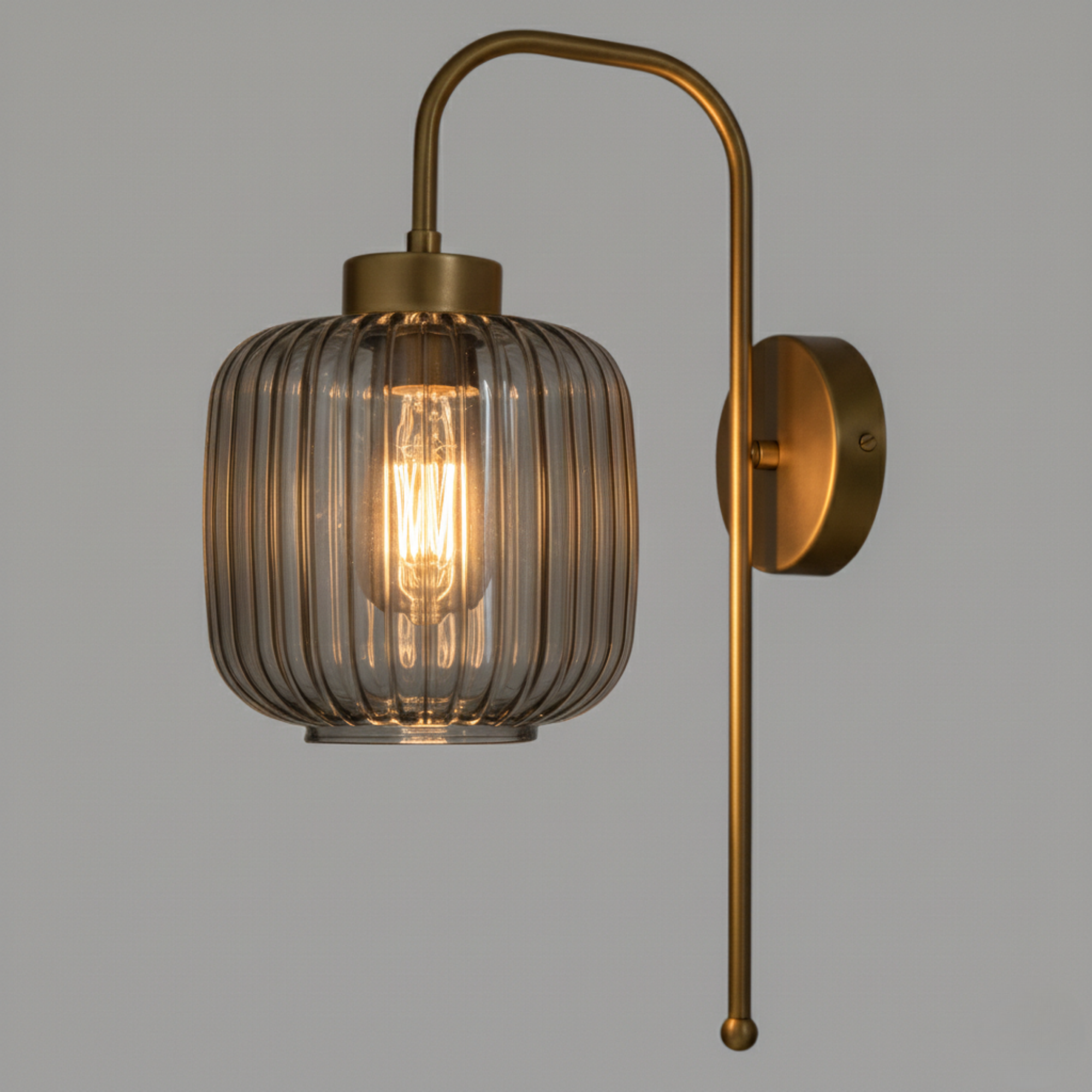 Modern Ribbed Glass Wall Sconce, Gold Black Brass Chrome Finish, Smoke Amber Clear Glass, Bathroom Vanity Light, Industrial Bedside Lamp