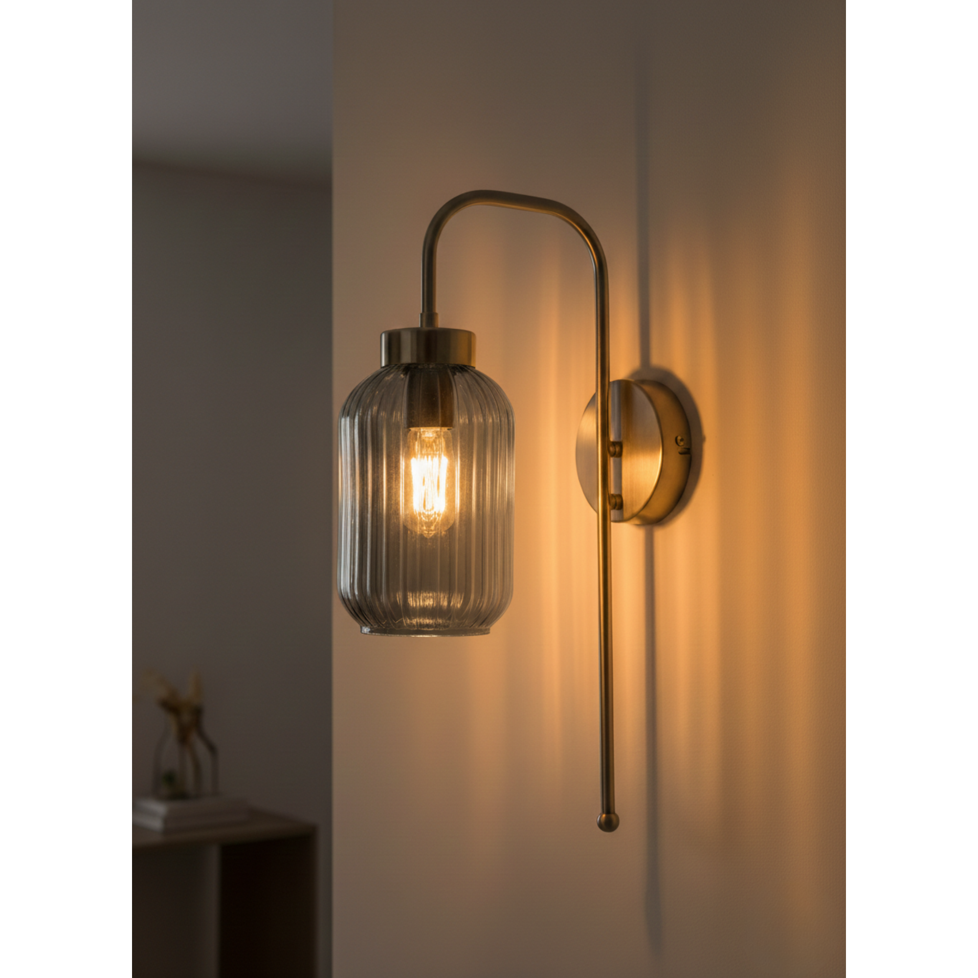 Ribbed Glass Wall Sconce, Modern Industrial Vanity Light