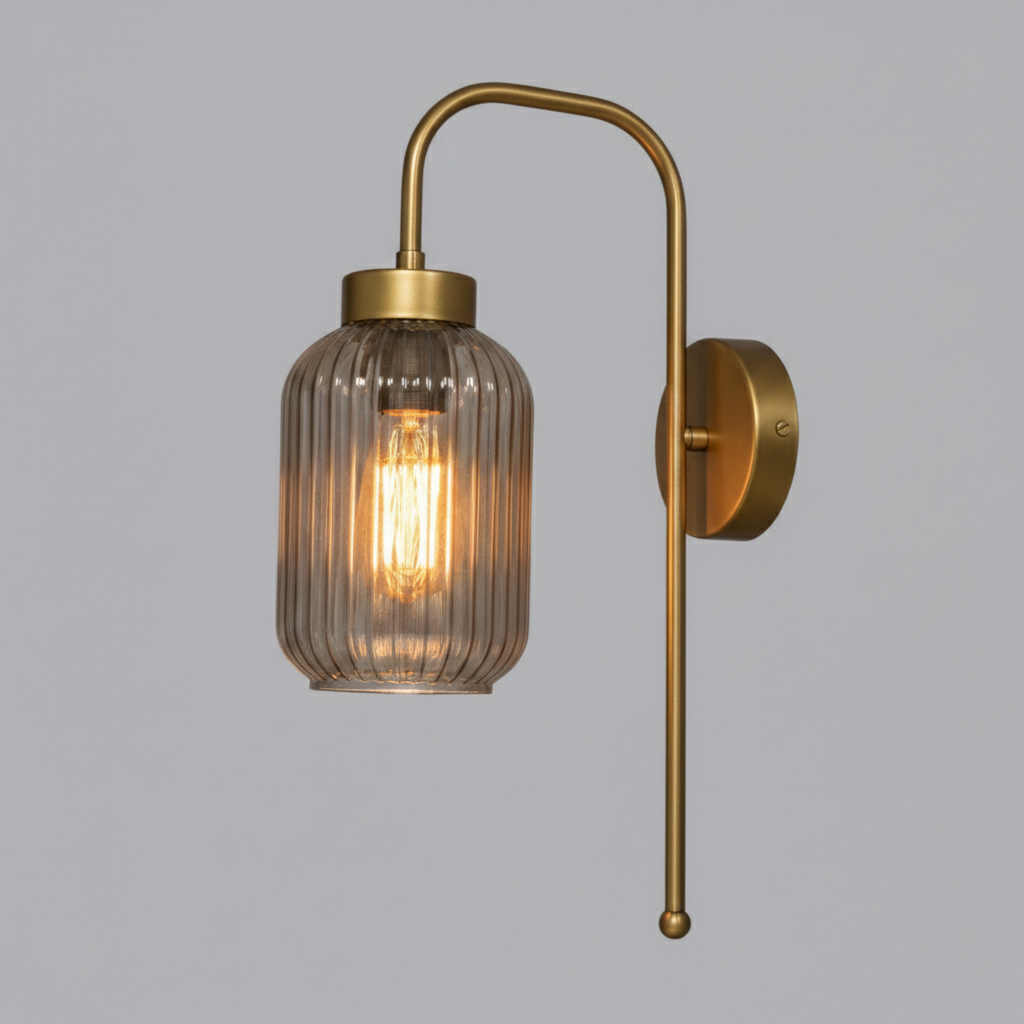 Ribbed Glass Wall Sconce, Modern Industrial Vanity Light