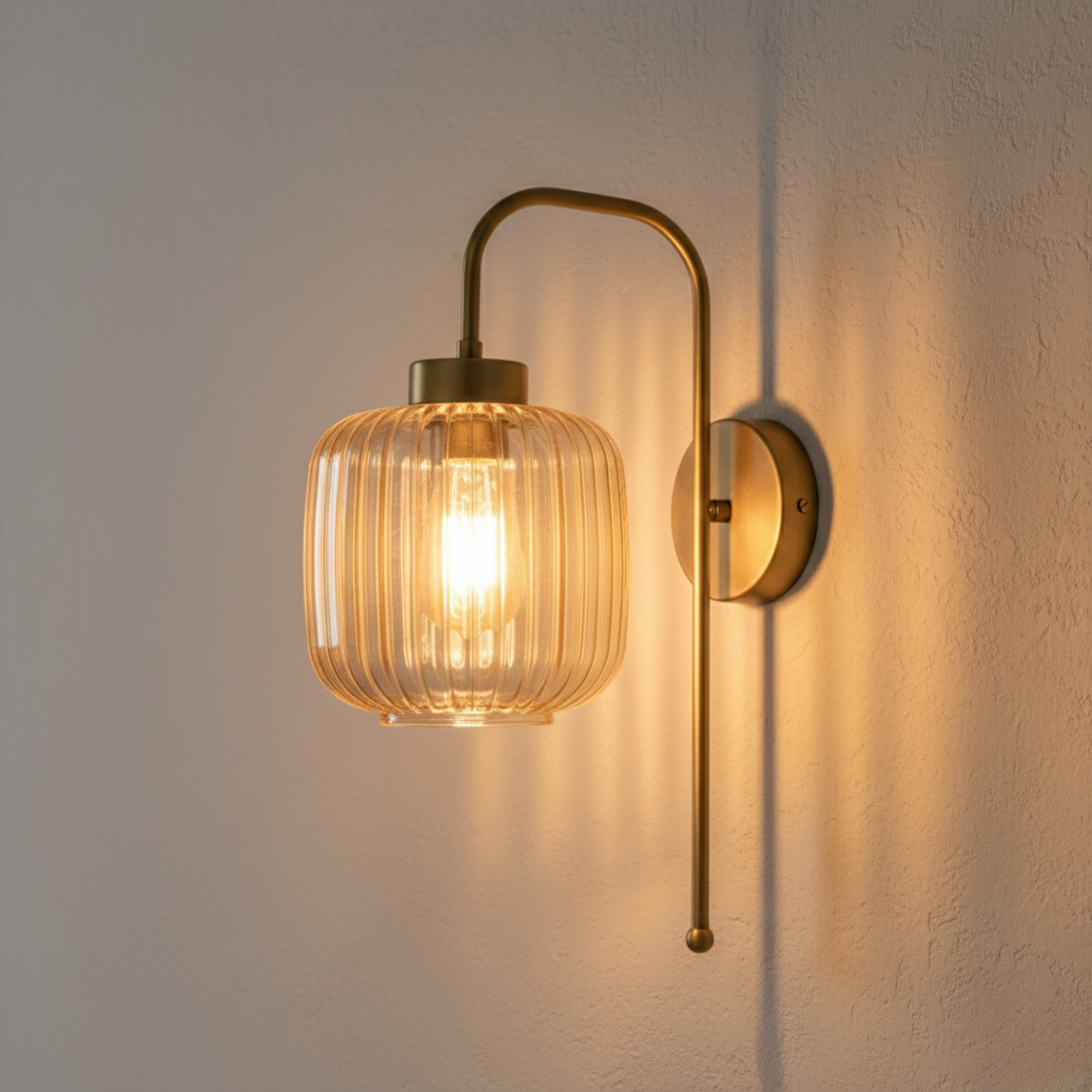 Modern Ribbed Glass Wall Sconce, Gold Black Brass Chrome Finish, Smoke Amber Clear Glass, Bathroom Vanity Light, Industrial Bedside Lamp