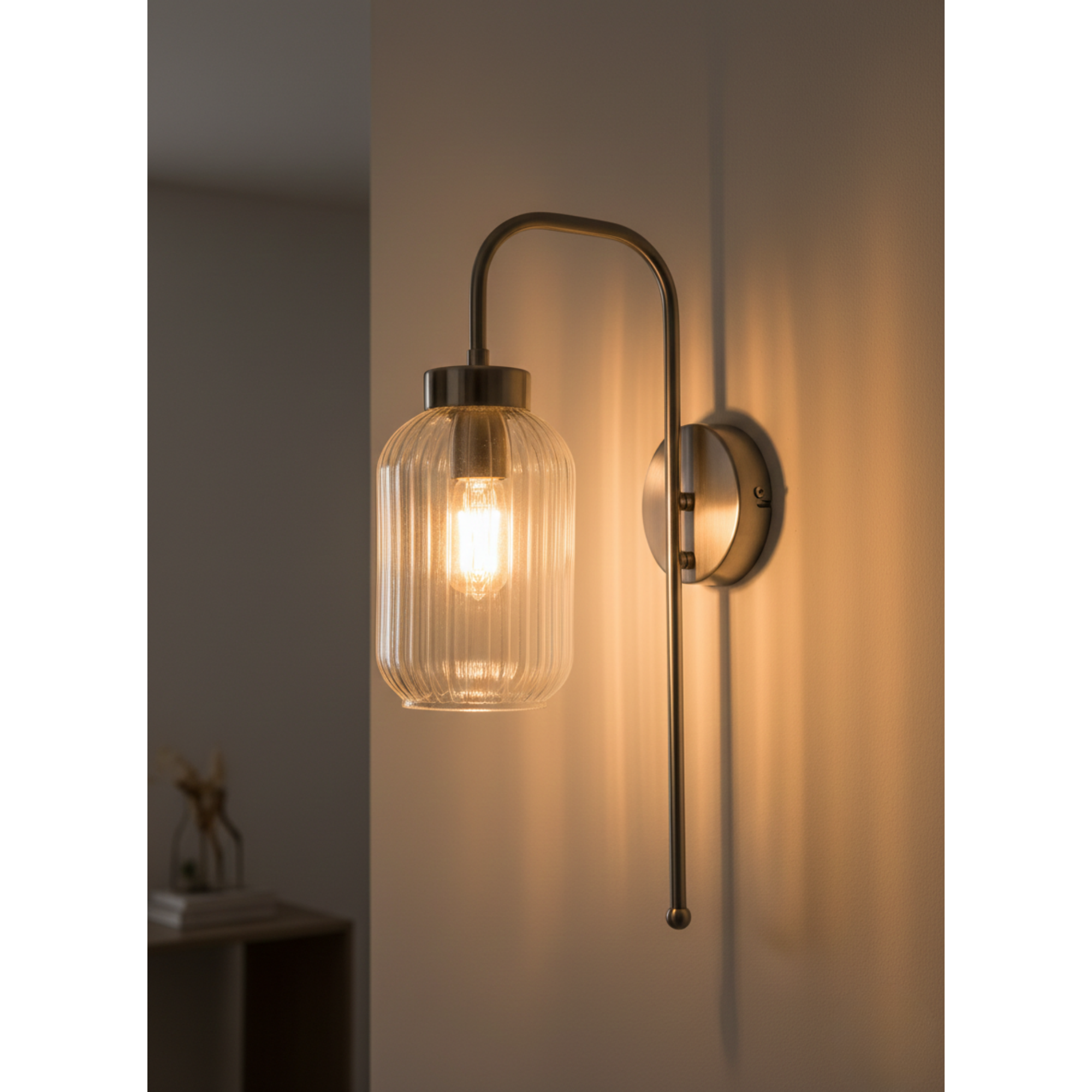Ribbed Glass Wall Sconce, Modern Industrial Vanity Light