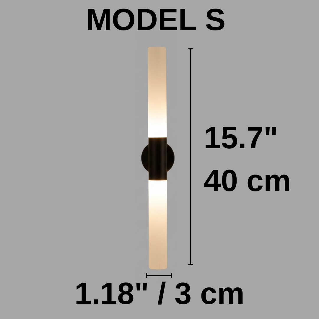 Modern Vertical Wall Sconce, Minimal Tube Light, Black Metal & Frosted Acrylic, Bathroom Vanity Light, Bedside Wall Lamp