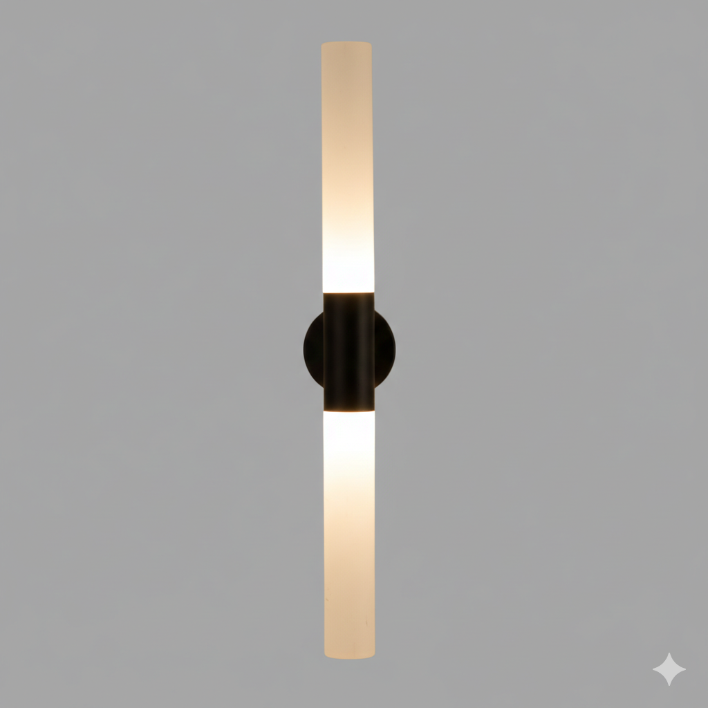 Modern Vertical Wall Sconce, Minimal Tube Light, Black Metal & Frosted Acrylic, Bathroom Vanity Light, Bedside Wall Lamp
