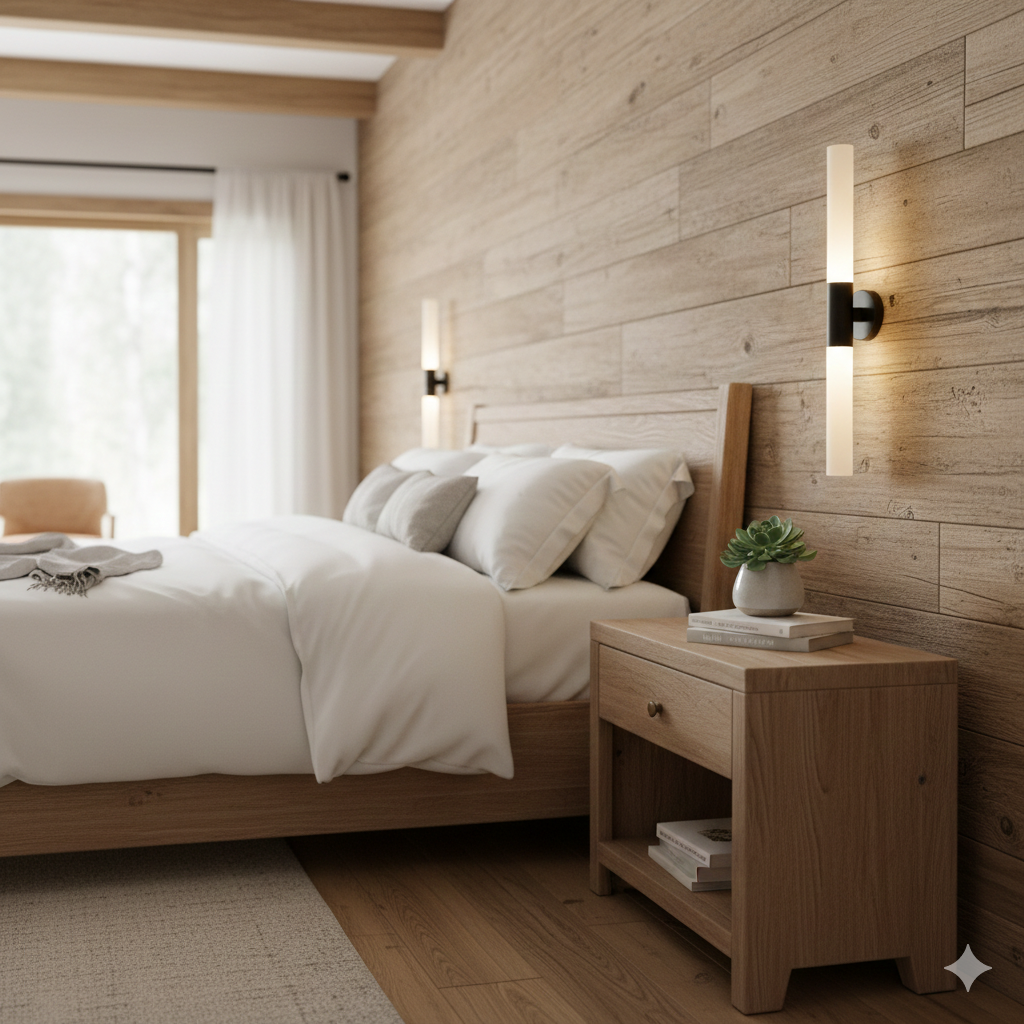 Modern Vertical Wall Sconce, Minimal Tube Light, Black Metal & Frosted Acrylic, Bathroom Vanity Light, Bedside Wall Lamp