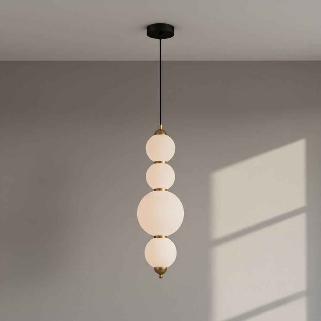 Stacked Globe Chandelier – Modern Opal Glass Pendant for Dining, High Ceilings