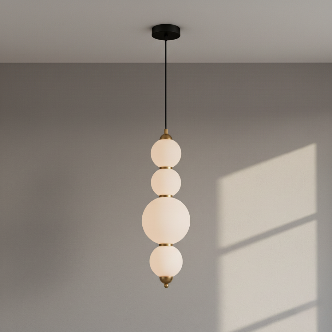 Stacked Globe Chandelier – Modern Opal Glass Pendant for Dining, High Ceilings