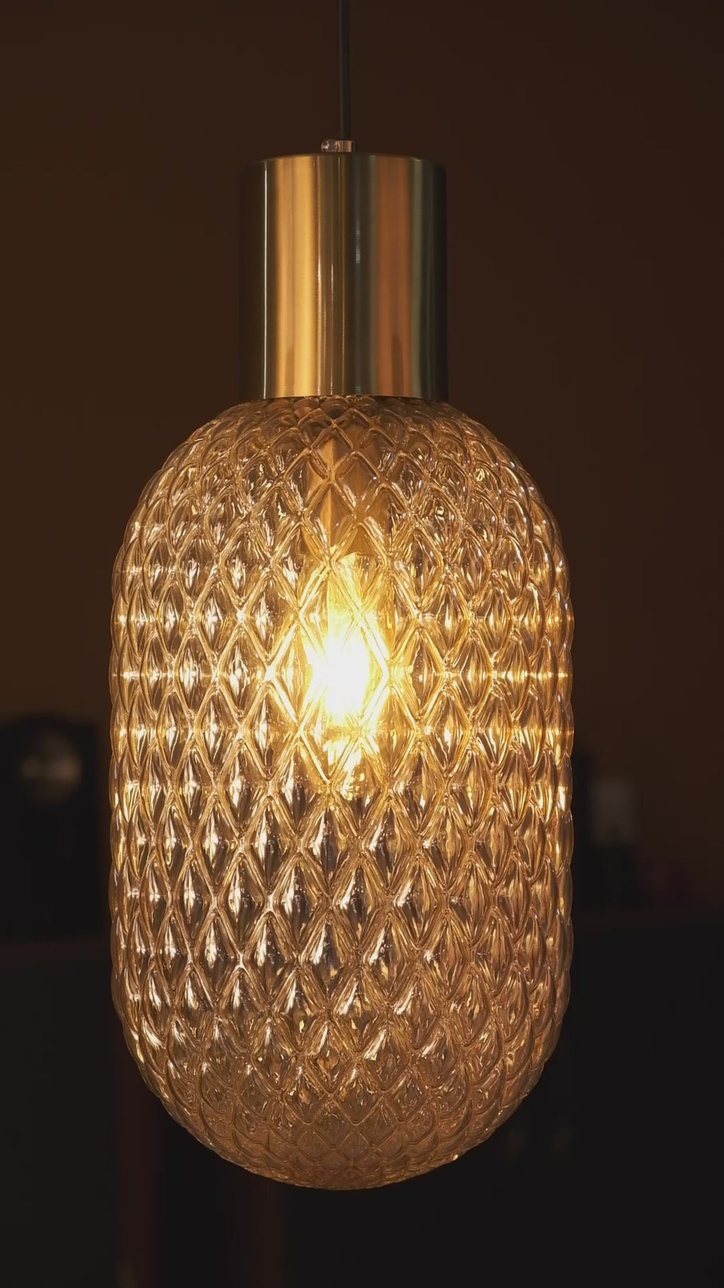 Handmade Glass Multi Light Pendant, Ellipse - Oval Shape Lampshade Amber Textured Glass Staircase Light, Custom Stairwell Pendant Lighting