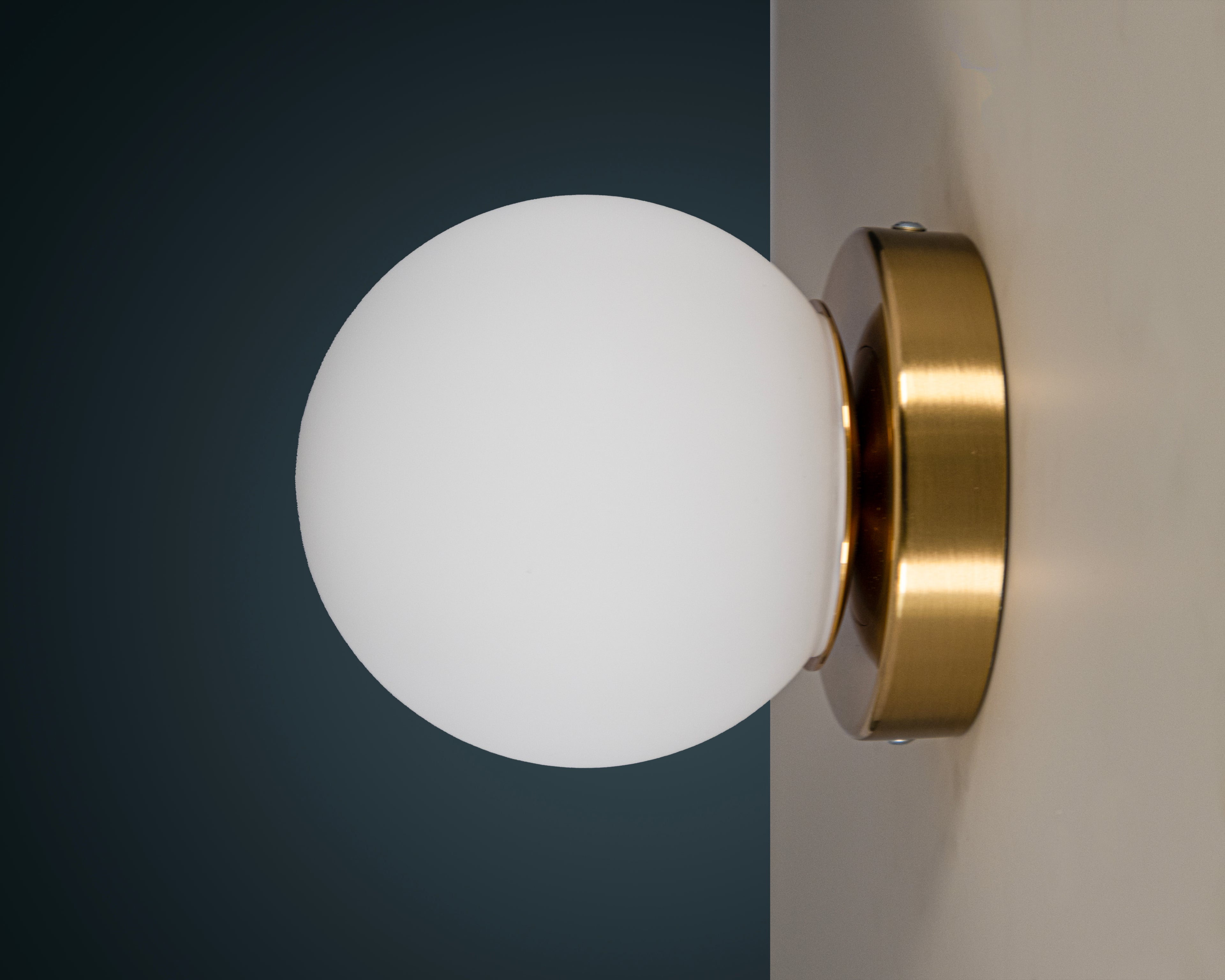 Opal Glass Globe Wall Sconce: Mid-Century Modern Brass Vanity Light