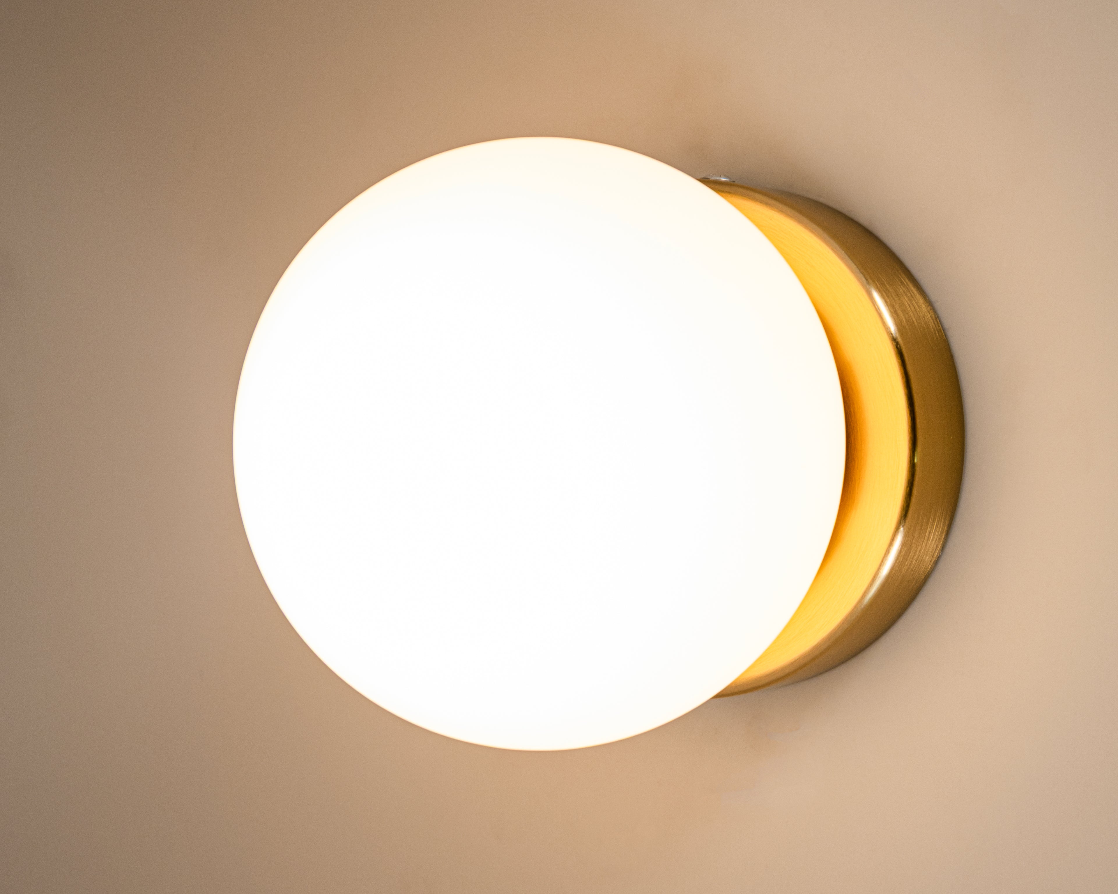 Opal Glass Globe Wall Sconce: Mid-Century Modern Brass Vanity Light
